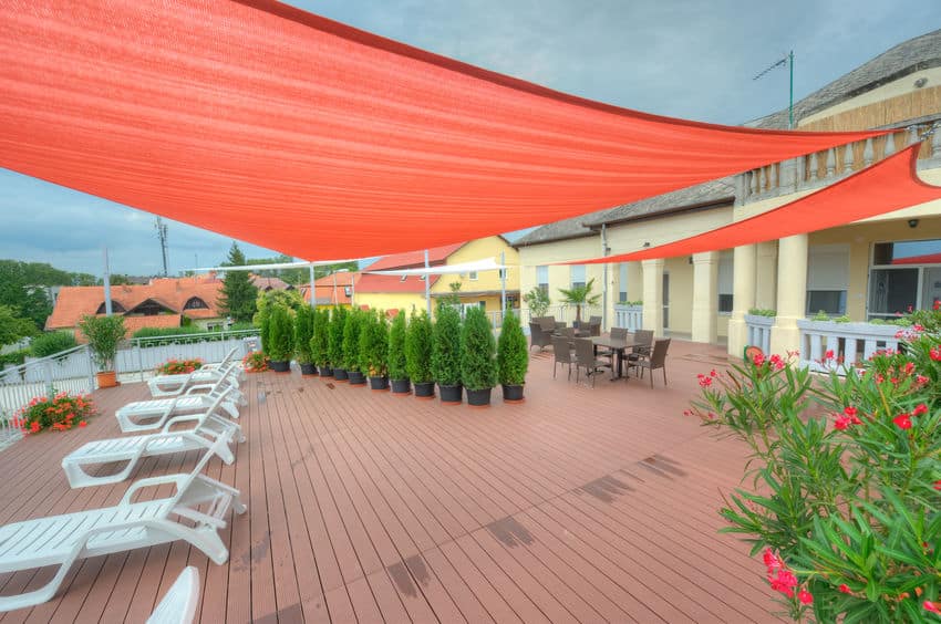 terrace in summer with shade sails